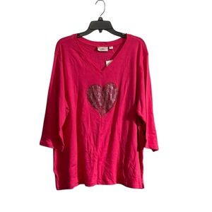 NWT Quacker Factory Tunic Top 2X  Valentine's Day Hearts Beads Glam